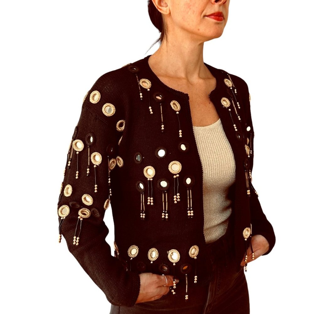Unique Vintage 80's 90's Festive Embellished Holiday Sweater with Baubles Small
